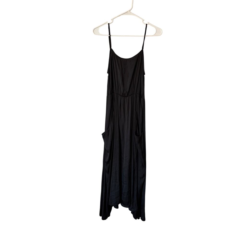Ulla Johnson sundress strappy sleeveless 4 black silky flowy satin pockets